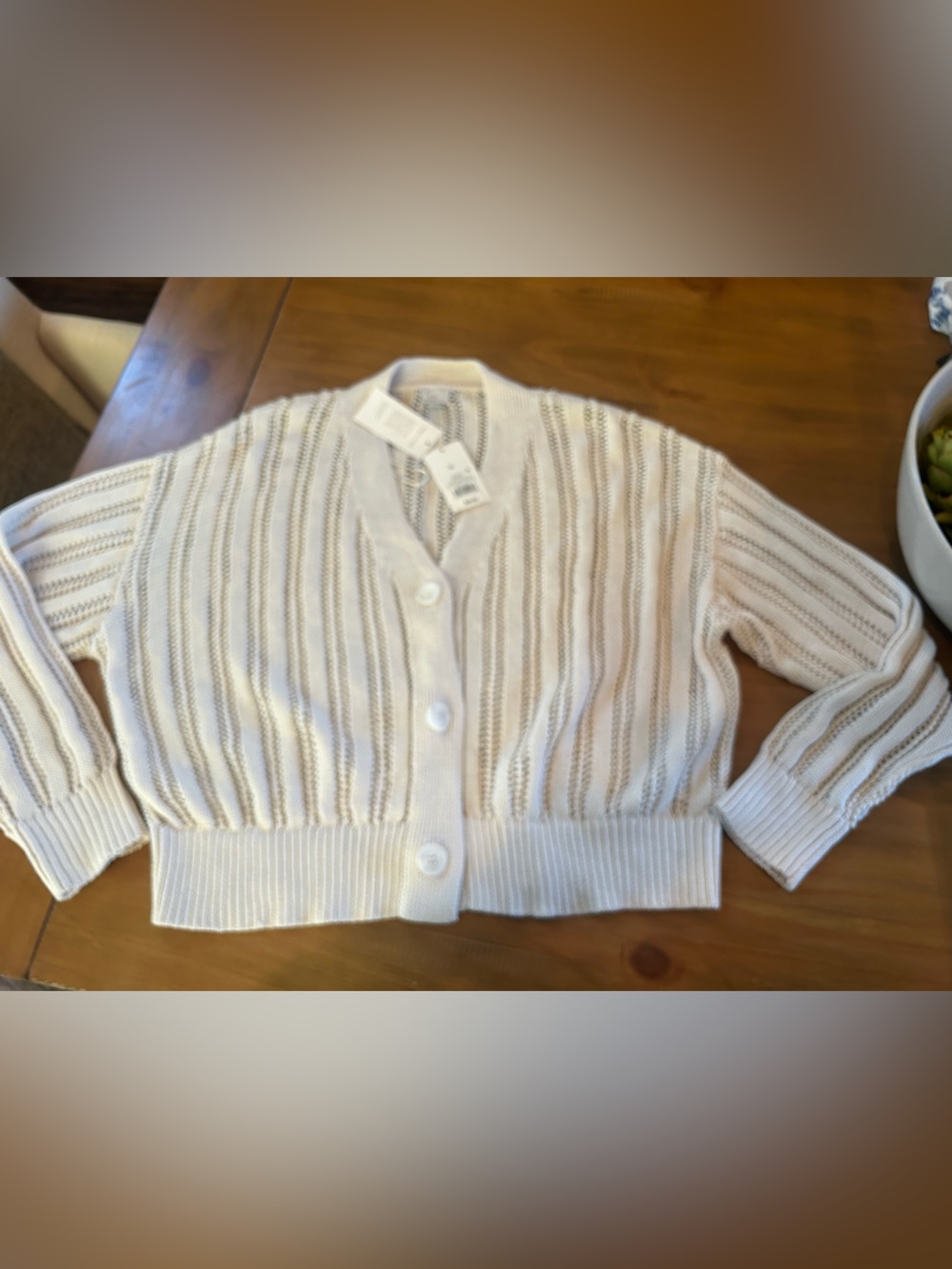 NWT A New Day Cream Open-Knit Cropped Button Cardigan Sweater